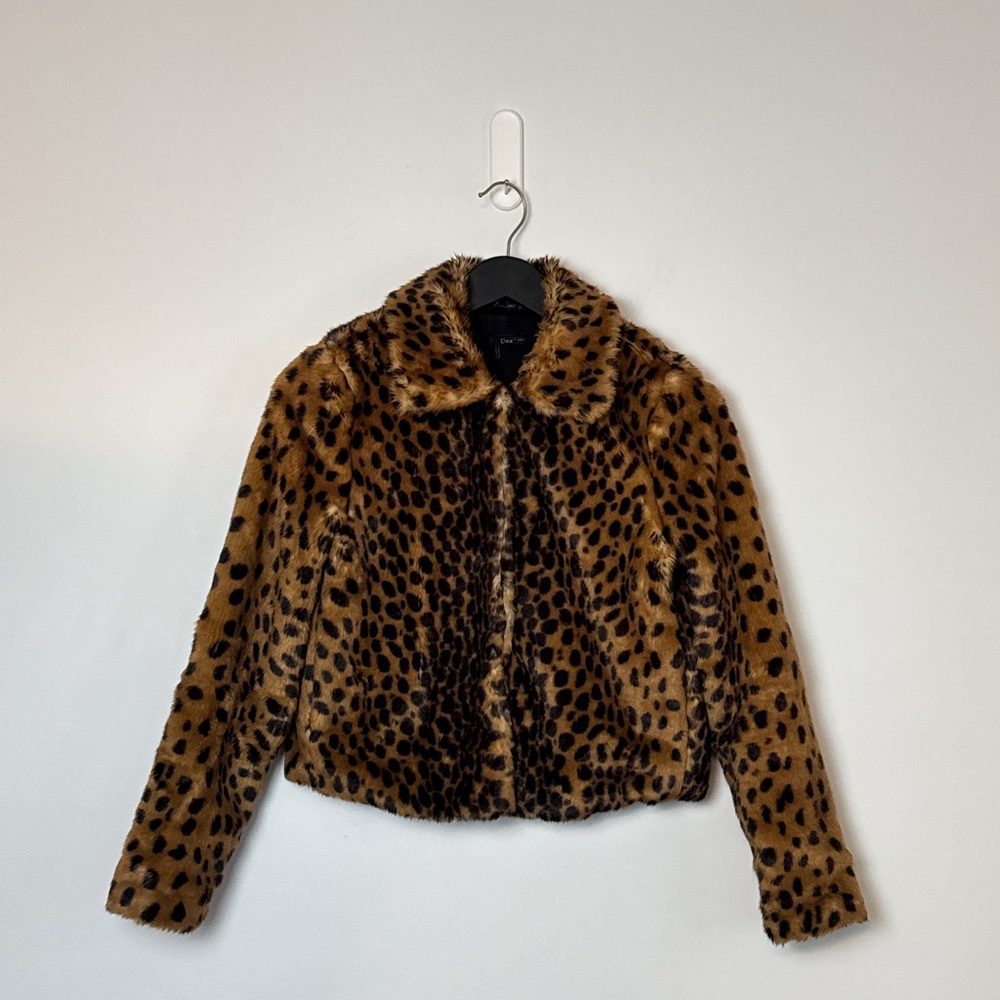 DEX - Leopard Fuzzy Faux Fur Jacket. XS - pit to pit is 19" and it's 20" long